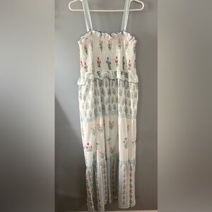 Floral Maxi Dress - White and Blue
